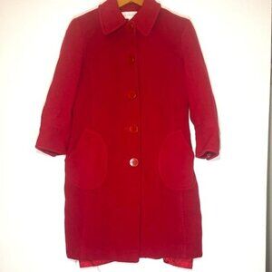 Liz Claiborne Red Button Collared Front Long 100% Wool Pea Coat Sz 8